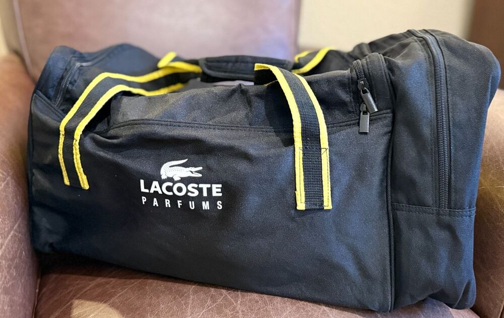 Lacoste Parfums Challenge Black 21x11 Shoulder Strap Weekend Travel Duffle Bag